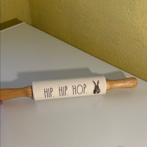 Rae Dunn White Ceramic Rolling Pin with Black Text